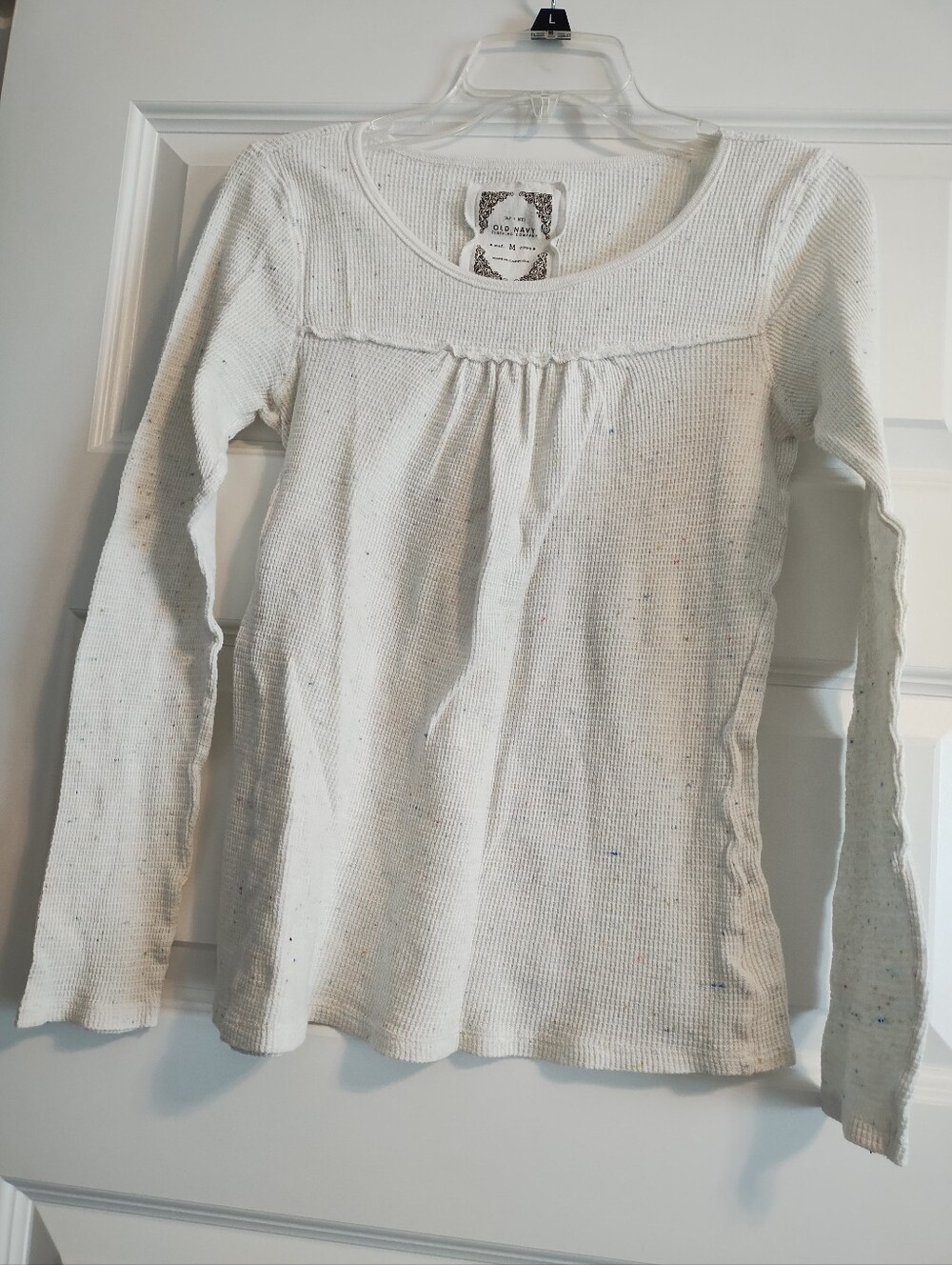 Vintage Old Navy Cozy Long Sleeve White Knit Top With Confetti Style Splatter